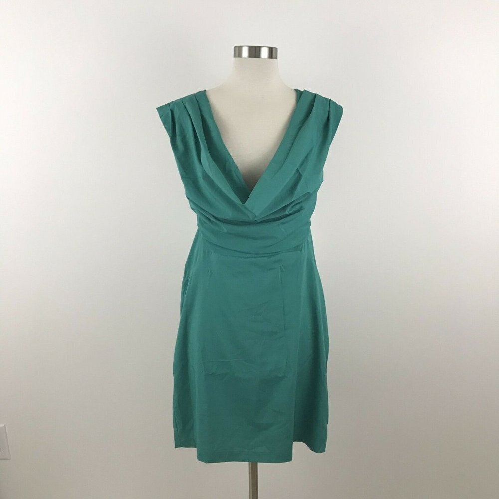 Fab'rik Womens Dress Teal Open Back Cowl Neck Sleeveless Pleat‎ Accents M